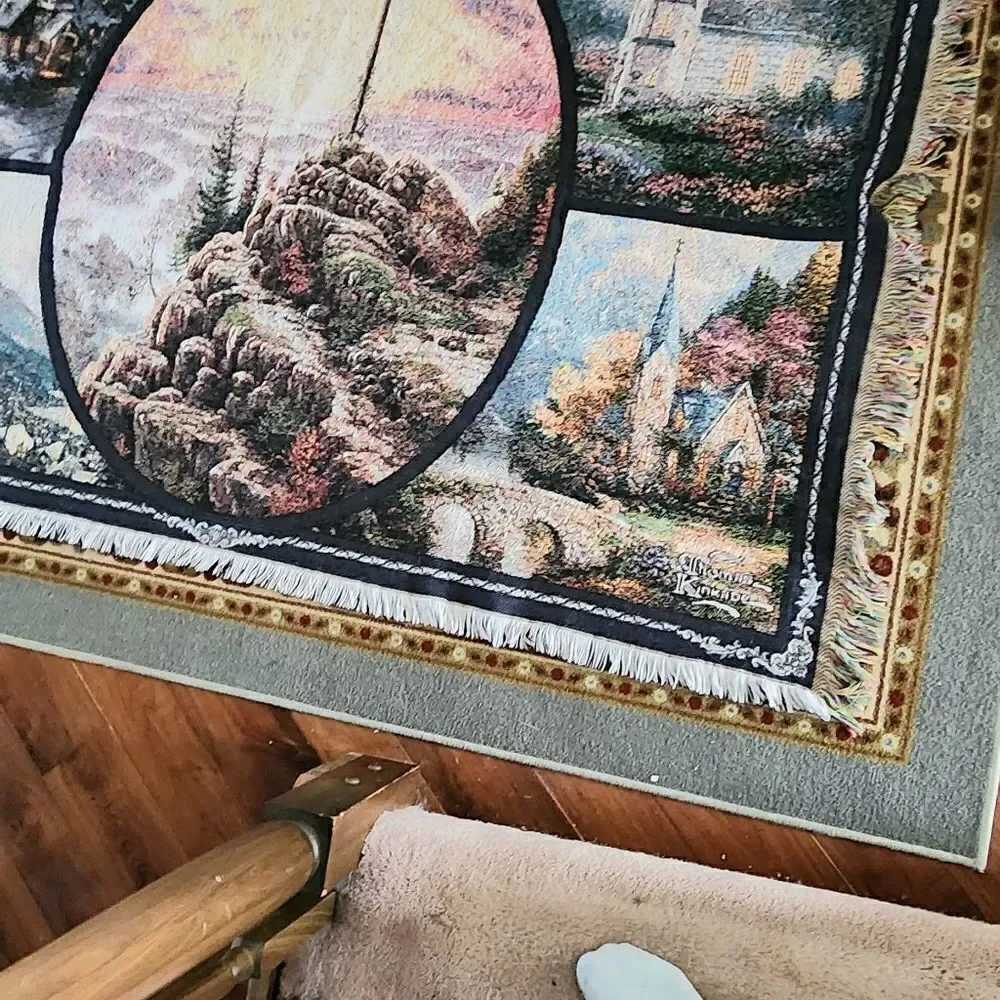 Thomas Kinkade Christmas Blanket Throw Woven Afghan Cross, Church, Sleigh 64x45